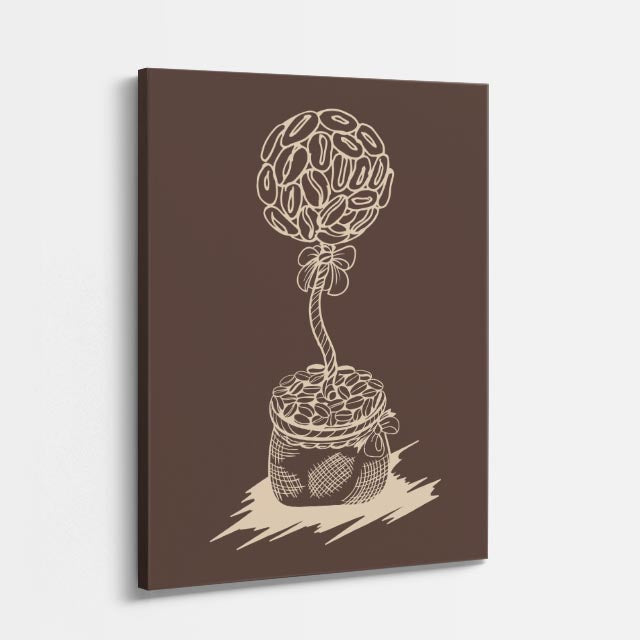 cuadro canvas de café planta de café ilustrada en composición orgánica estilo orgánico