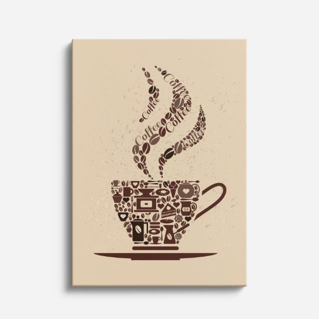 cuadro canvas de café taza de café formada por granos y vapor decorativo estilo artesanal