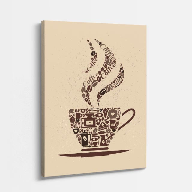 cuadro canvas de café taza de café formada por granos y vapor decorativo estilo artesanal