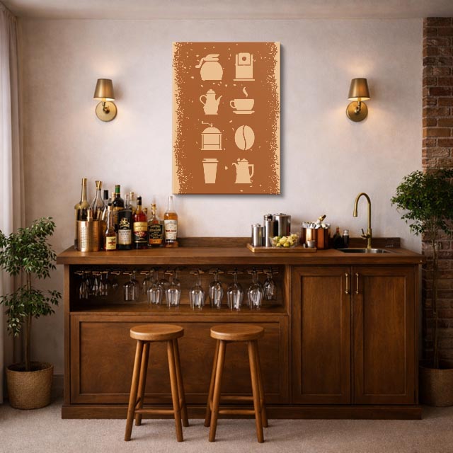 cuadro canvas de café íconos de utensilios de café en estilo minimalista estilo minimalista