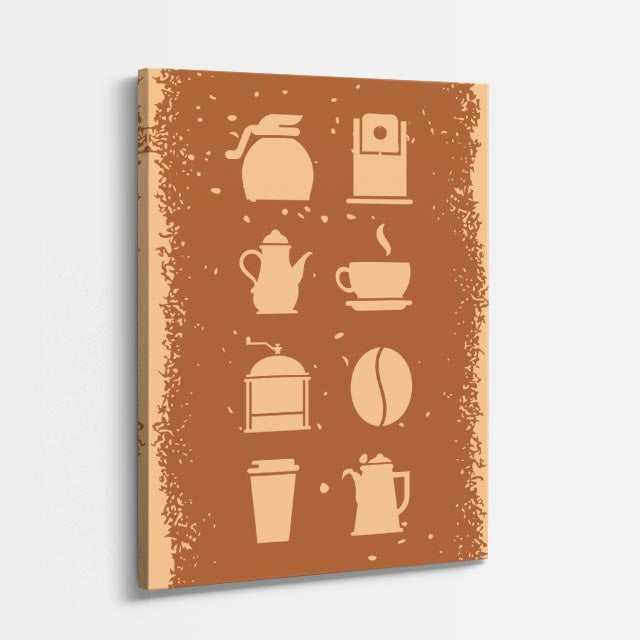 cuadro canvas de café íconos de utensilios de café en estilo minimalista estilo minimalista