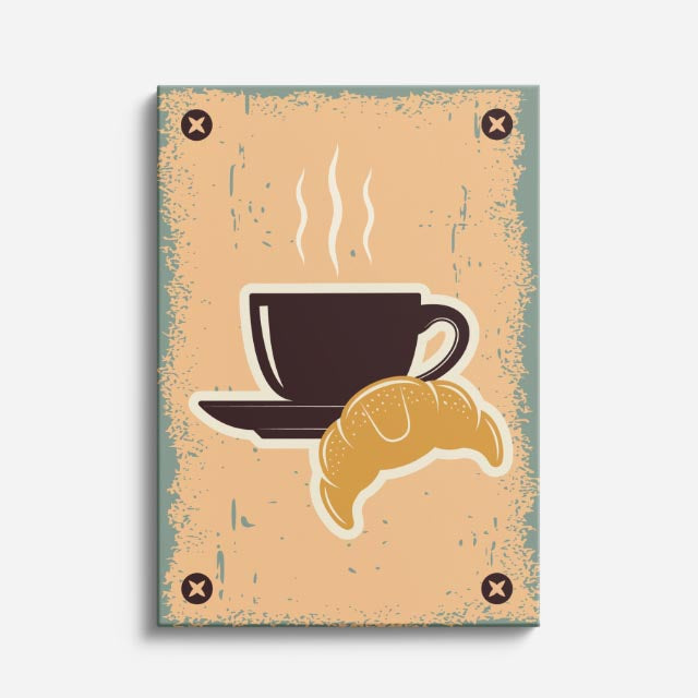 cuadro canvas de café taza de café con croissant en estilo retro cálido estilo retro