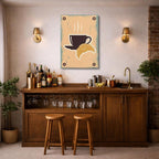 cuadro canvas de café taza de café con croissant en estilo retro cálido estilo retro