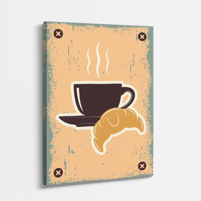 cuadro canvas de café taza de café con croissant en estilo retro cálido estilo retro