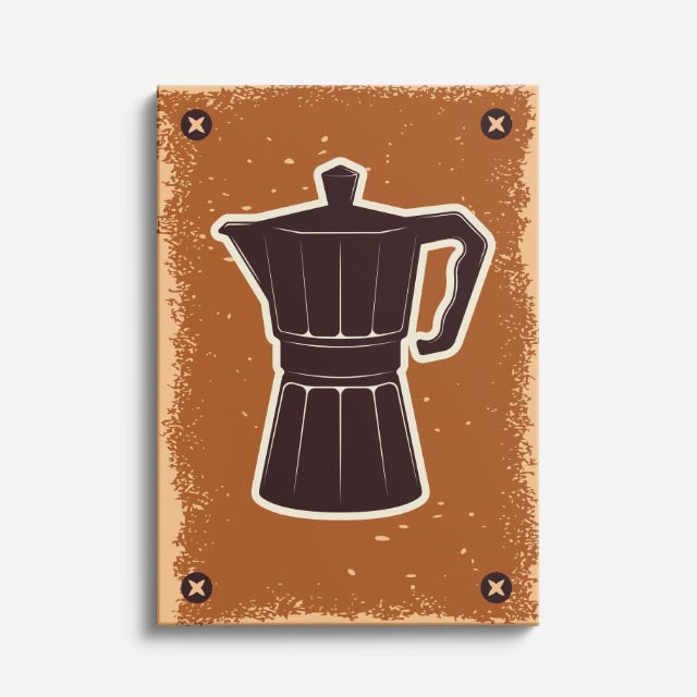cuadro canvas de café cafetera moka en composición retro y cálida estilo retro