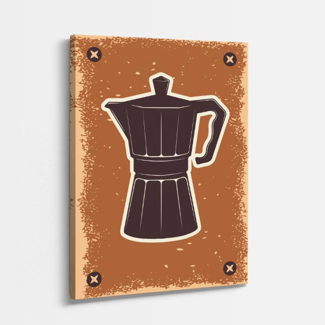 cuadro canvas de café cafetera moka en composición retro y cálida estilo retro