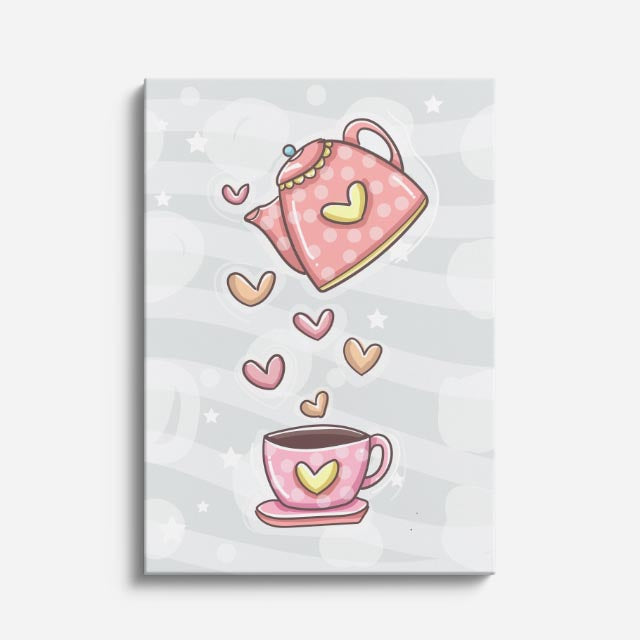 cuadro canvas de café taza dulce con corazones en estilo tierno e ilustrado estilo kawaii
