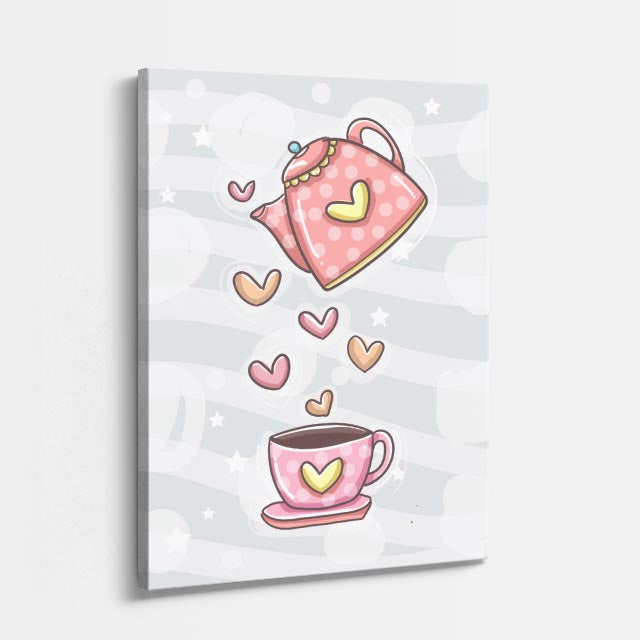 cuadro canvas de café taza dulce con corazones en estilo tierno e ilustrado estilo kawaii