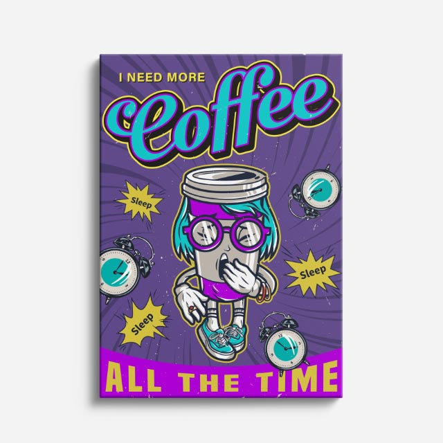 cuadro canvas de café personaje de café en estética pop y divertida estilo pop