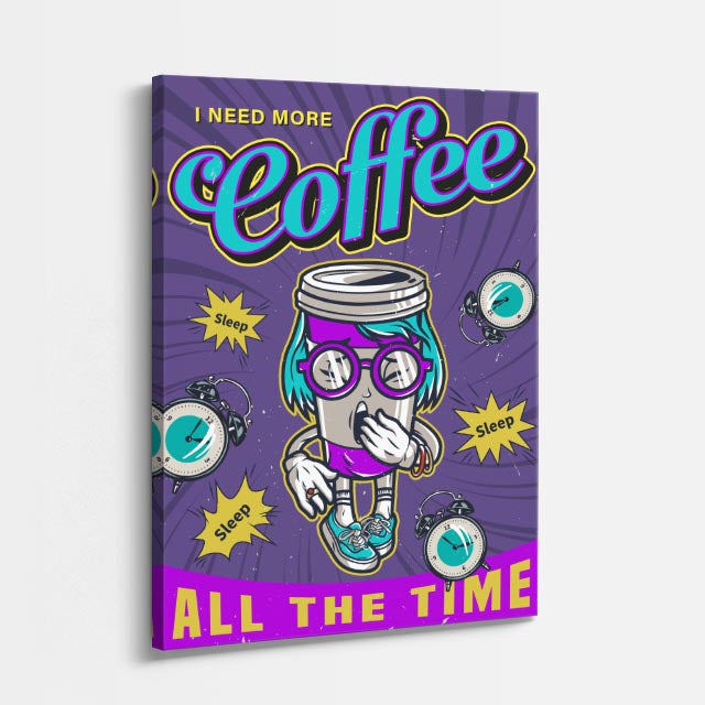 cuadro canvas de café personaje de café en estética pop y divertida estilo pop
