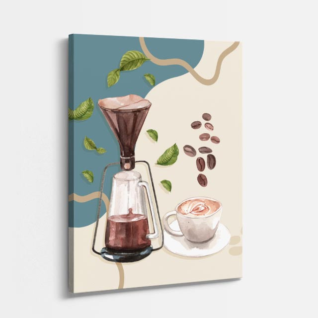 cuadro canvas de café preparación de café filtrado con estética artesanal y orgánica estilo artesanal