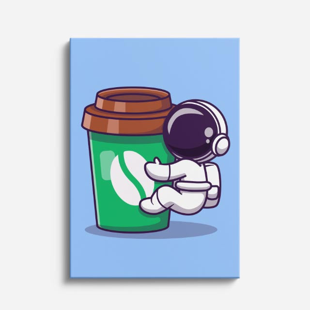 cuadro canvas de café astronauta con vaso de café en estilo pop estilo pop