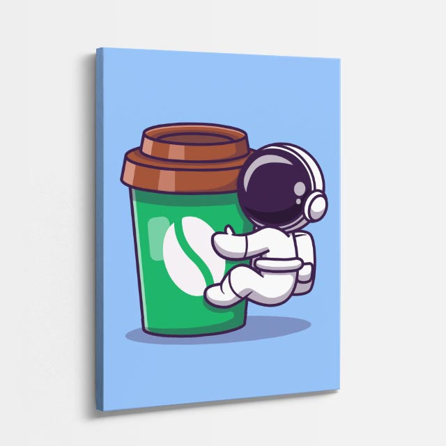 cuadro canvas de café astronauta con vaso de café en estilo pop estilo pop
