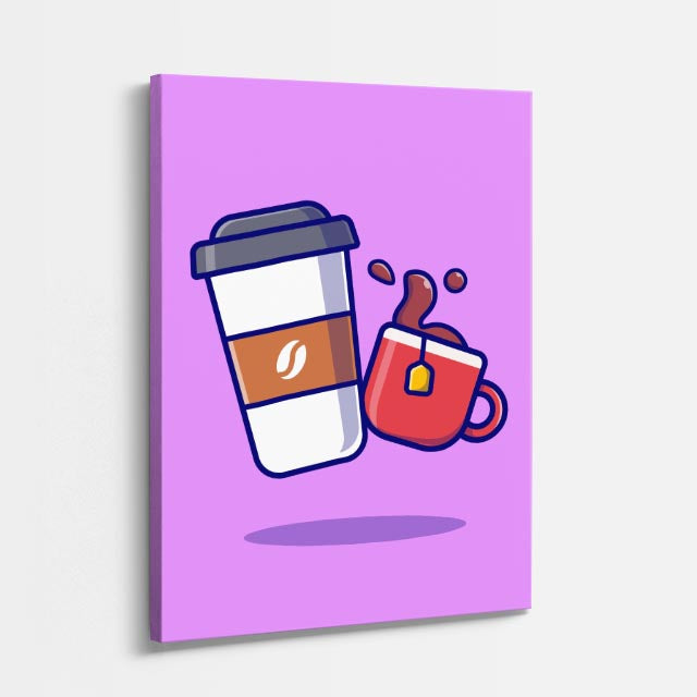 cuadro canvas de café vaso para café y taza en ilustración pop estilo pop