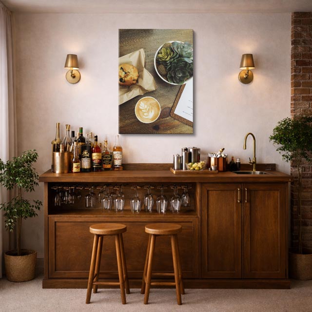cuadro canvas latte con suculentas estilo natural contemporáneo