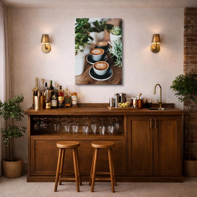 cuadro canvas latte entre hojas estilo natural fresco