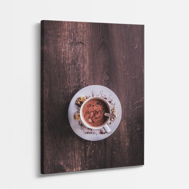 cuadro canvas moka sobre mesa de madera estilo íntimo rústico