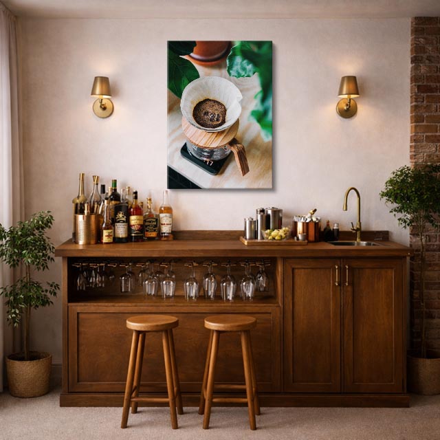 cuadro canvas método de café con follaje estilo natural artesanal