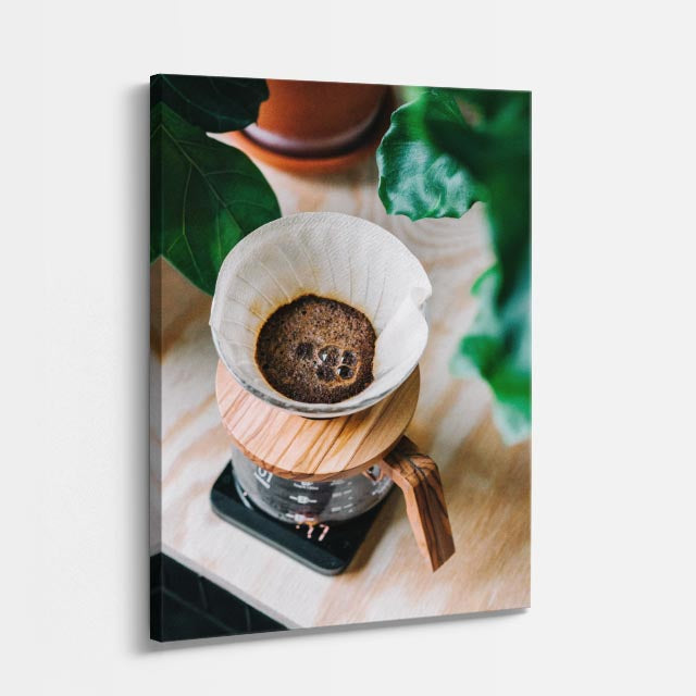 cuadro canvas método de café con follaje estilo natural artesanal