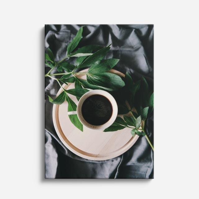 cuadro canvas café con follaje estilo botánico sofisticado