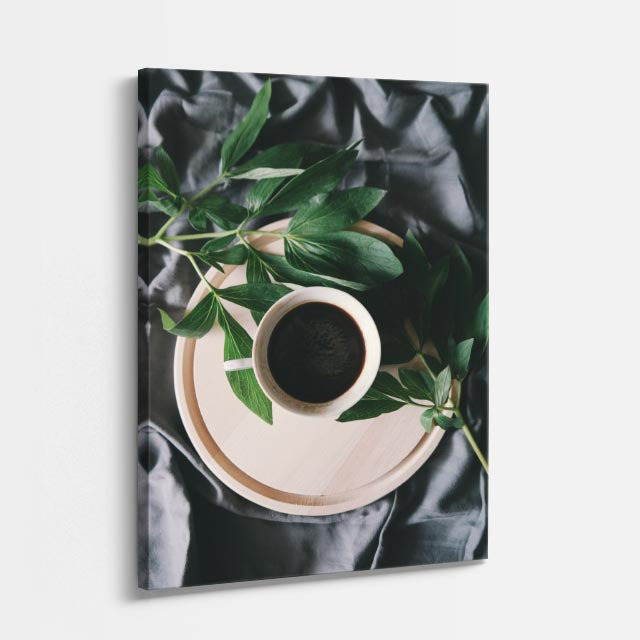 cuadro canvas café con follaje estilo botánico sofisticado