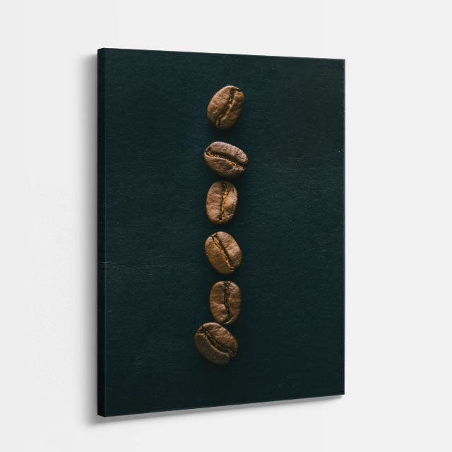 cuadro canvas granos de café alineados estilo minimalista sobrio