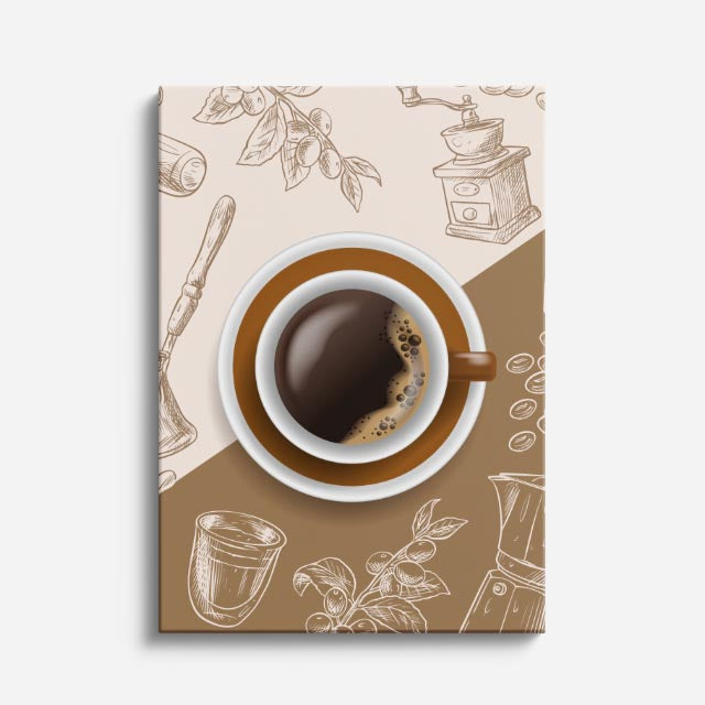 cuadro canvas taza de café ilustrada estilo clásico cálido