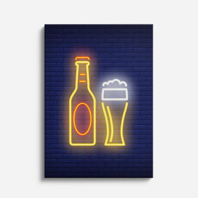 cuadro canvas botella y vaso estilo neón moderno