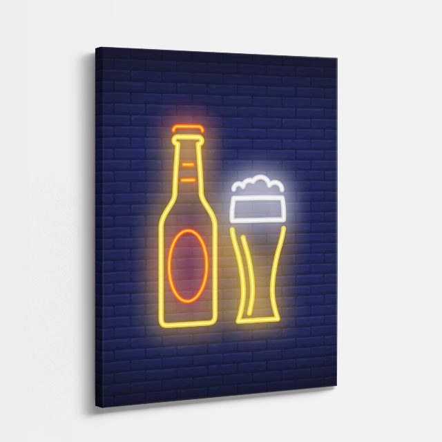 cuadro canvas botella y vaso estilo neón moderno