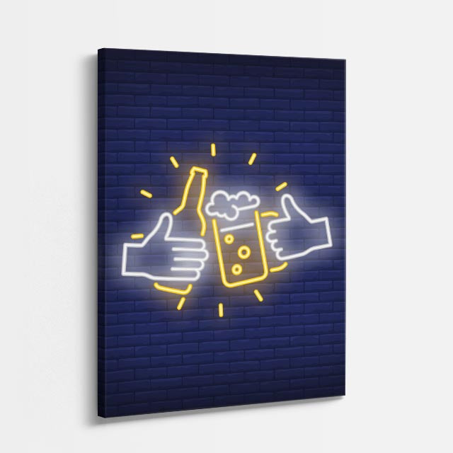 cuadro canvas brindis de cerveza estilo neón social