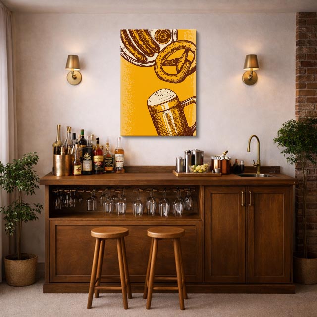 cuadro canvas cerveza dorada estilo retro cálido