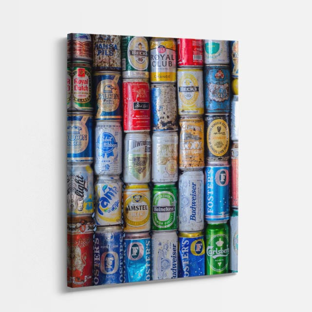 cuadro canvas cerveza muro de latas estilo decorativo