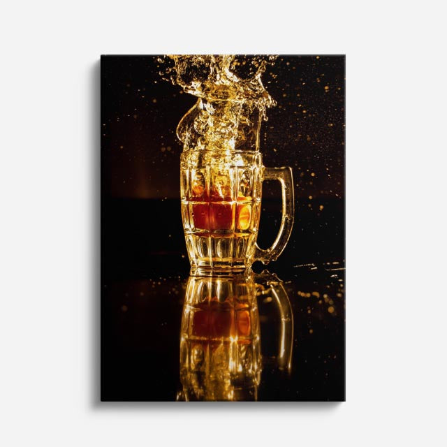 cuadro canvas cerveza explosión dorada estilo decorativo