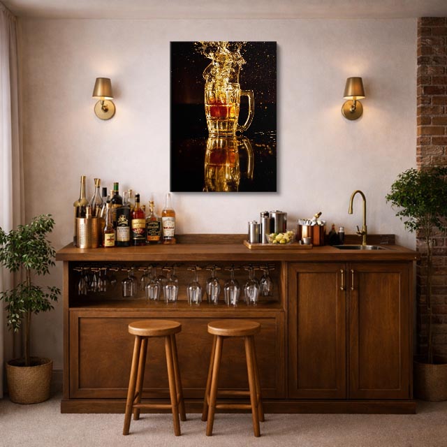 cuadro canvas cerveza explosión dorada estilo decorativo