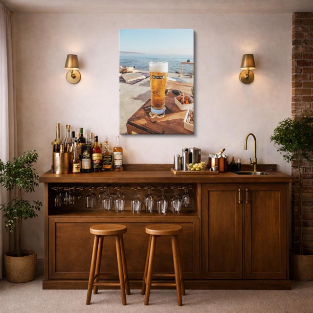 cuadro canvas cerveza playa dorada estilo contemporáneo