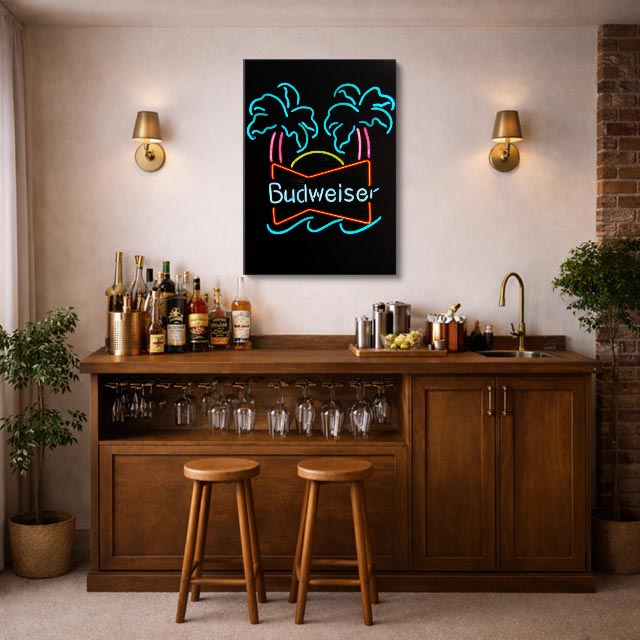 cuadro canvas cerveza neón bud estilo contemporáneo