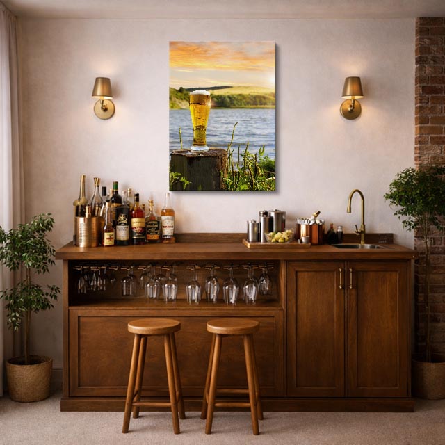 cuadro canvas cerveza atardecer lager estilo contemporáneo