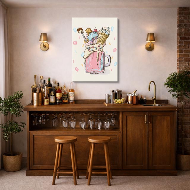 cuadro canvas postres y bebidas milkshake retro estilo contemporáneo