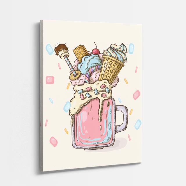 cuadro canvas postres y bebidas milkshake retro estilo contemporáneo