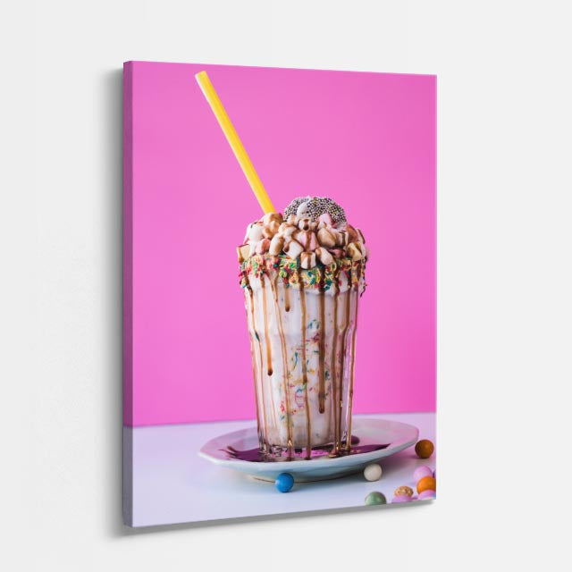 cuadro canvas postres y bebidas frappé rosa estilo contemporáneo