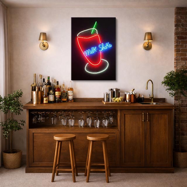 cuadro canvas bebidas neón shake estilo contemporáneo