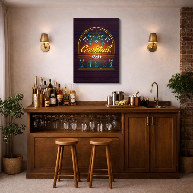 cuadro canvas bebidas neón cocktail estilo contemporáneo