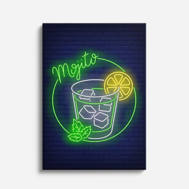 cuadro canvas bebidas neón mojito estilo contemporáneo