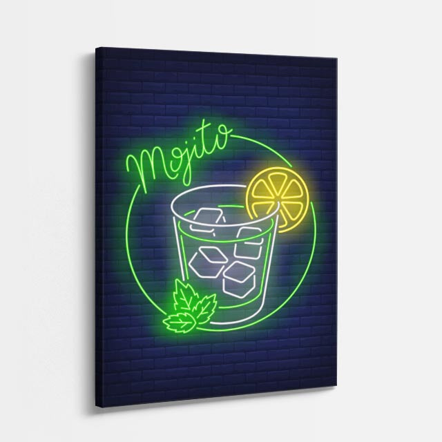 cuadro canvas bebidas neón mojito estilo contemporáneo