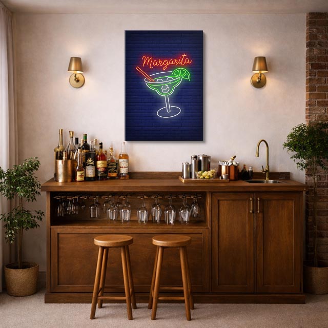 cuadro canvas bebidas neón margarita estilo contemporáneo