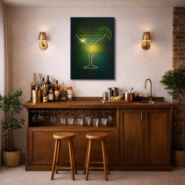cuadro canvas bebidas neón martini estilo contemporáneo