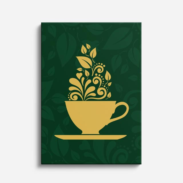 cuadro canvas te y cafe taza botánica estilo contemporáneo