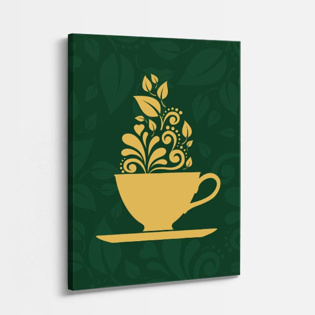 cuadro canvas te y cafe taza botánica estilo contemporáneo