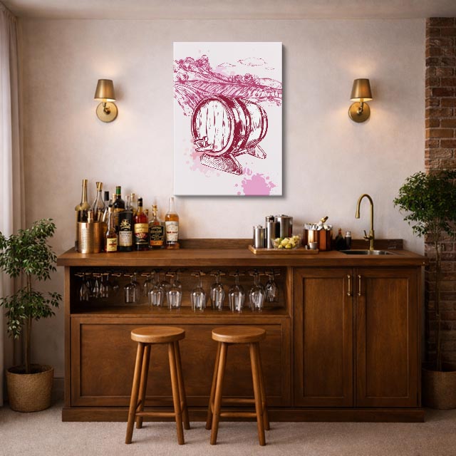 cuadro canvas vino barrica clásica estilo contemporáneo