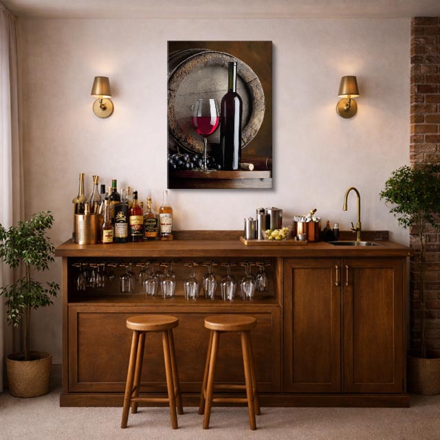 cuadro canvas vino barrica vino estilo contemporáneo
